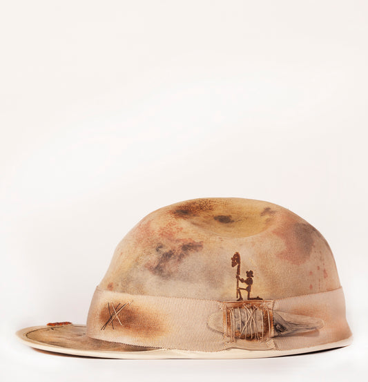 Stan Gaz Handmade 100% beaver fur felt, made in USA. Custom dyed, sanded and sewn. Leather sweat band with branded logo. Hat is available in Medium. It can be custom made in whatever size needed.