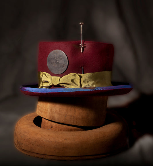 Stan Gaz Handmade 100% beaver fur felt, made in USA. Hand blocked and shaped. Silver Bad Hombre pin, silver antenna hat pin. Hand sewn, patina and custom distressed. Hat is available in Large. It can be custom made in whatever size needed.