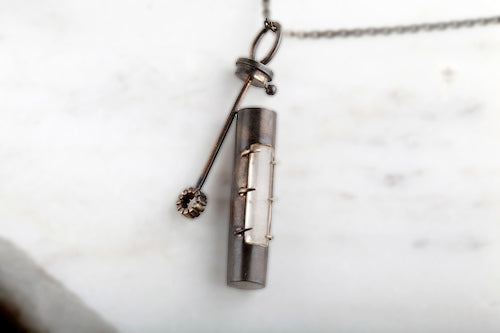 Handmade silver bubble blower with cut crystal for viewing notes or anything you would want to have inside for safe keeping. Patina on silver to make it look antique. JWL