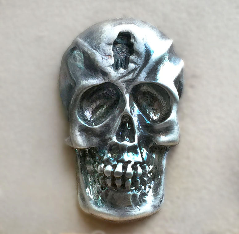 Handmade silver skull hat pin. Antique patina.     Hat is available in Large. It can be custom made whatever size you need.    