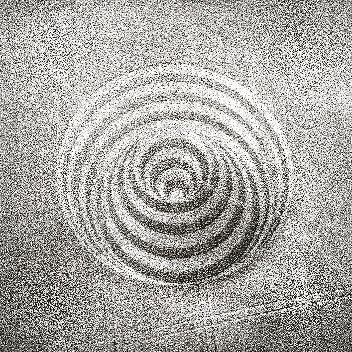 Photographed from a helicopter, this Crop Circle of a HAT or UFO is printed as an 8x10" black and white archival digital print. Signed, dated and numbered on verso.